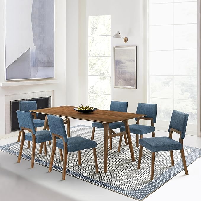 Armen Living Channell Mid Century Modern 7 Piece Walnut Wood Dining Table Set - Image 2
