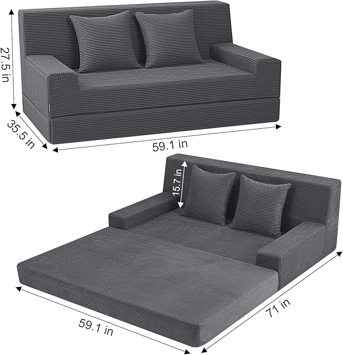 MeMoreCool Boneless Folding Sofa Bed Queen, Corduroy Convertible Sleeper Chair - Image 2