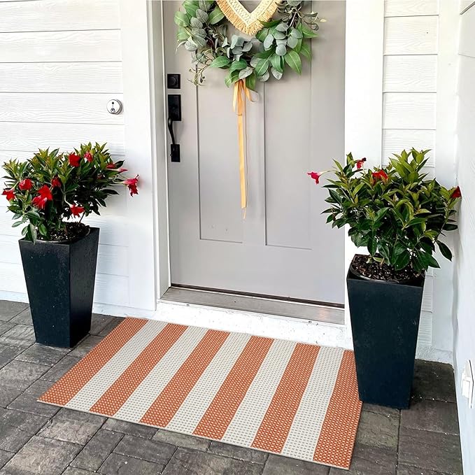 OJIA Fall Front Door Mat 24"x36" Cotton Woven Washable Striped Porch Rug Indoor - Image 8