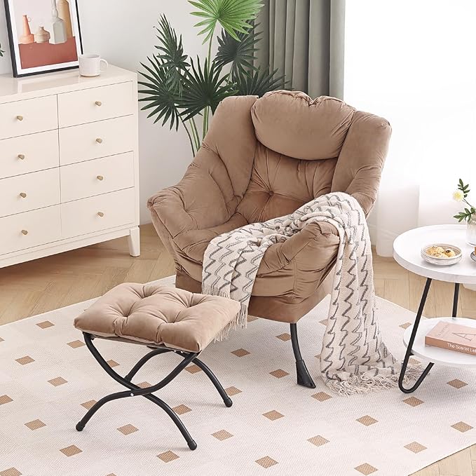 Lazy Chair with Ottoman, Modern Chair with Folding Footrest, Lounge Accent Chair - Image 6