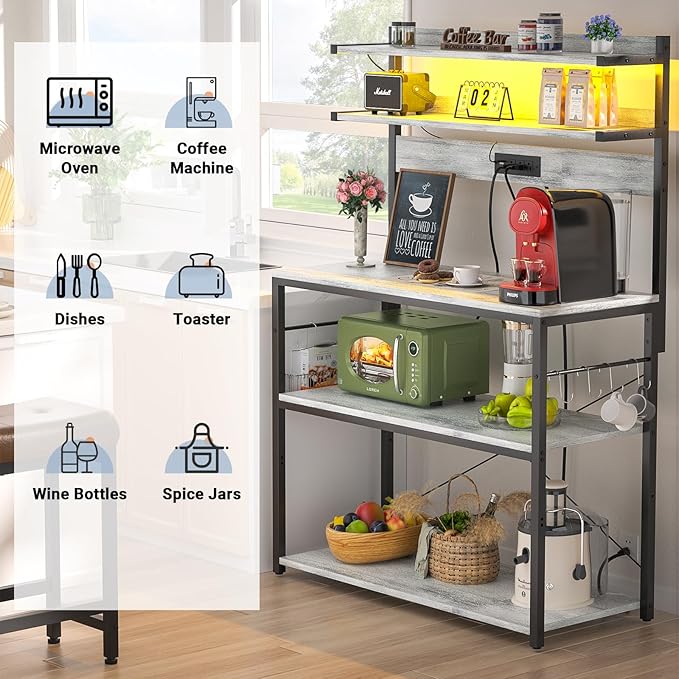 Aheaplus Bakers Rack with Power Outlet, Microwave Stand, 5 Tiers Coffee Bar - Image 5