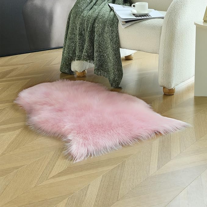 duduta Pink Faux Sheepskin Rugs 2x3 ft, Faux Fur Chair Seat Covers Fluffy Shag - Image 7