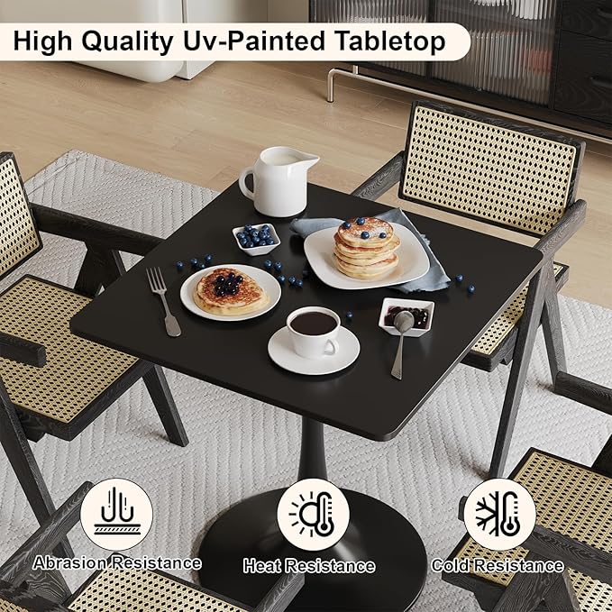 24" Black Small Dining Table for 2 or 4, Small Square Tulip Table for Kitchen - Image 4