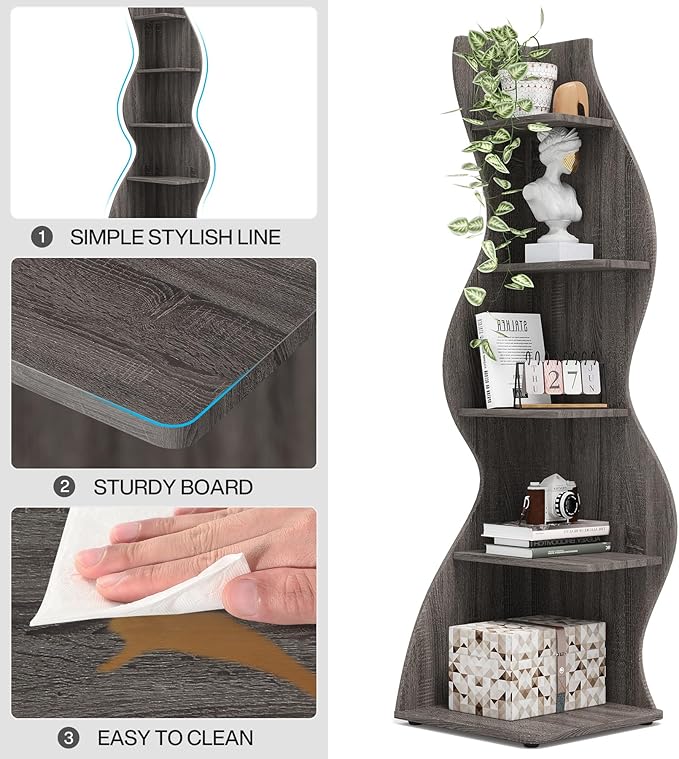 Tribesigns Corner Shelf, Modern 5-Tier Wall Corner Bookshelf, Stylish Corner - Image 8