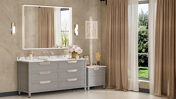 Keonjinn 48” x 36” White Bathroom Vanity Mirror Metal Framed Large Bathroom - Image 2