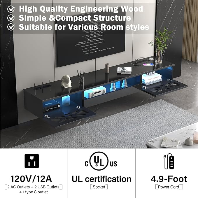 Floating TV Stand, Floating Wall Mounted TV Shelf - Image 7