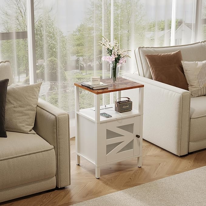 Farmhouse Nightstand with Charging Station, End Table with Storage, Acrylic Door - Image 4