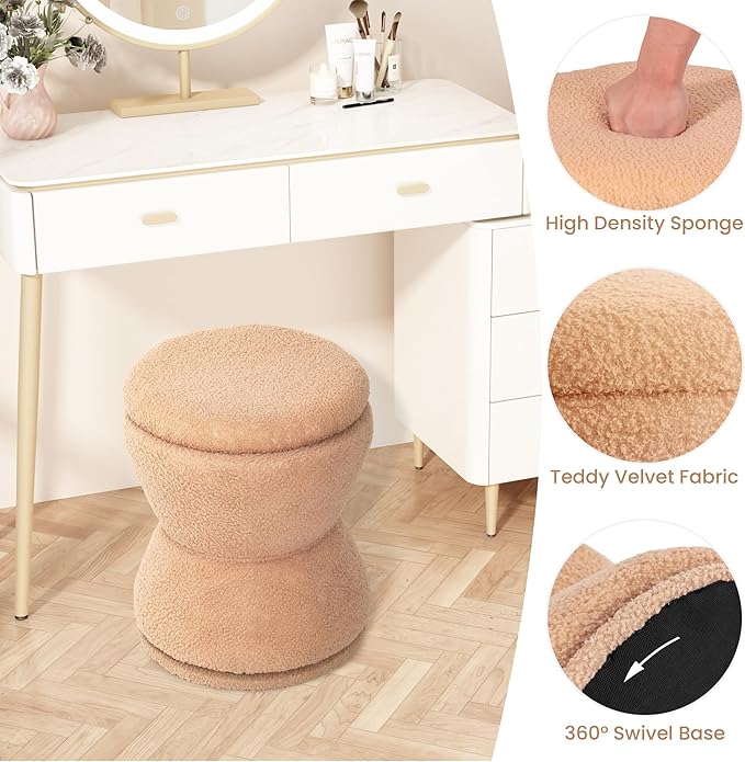 360 ° Swivel Storage Ottoman, Boucle Ottoman Vanity Stool, Upholstered Footstool - Image 3