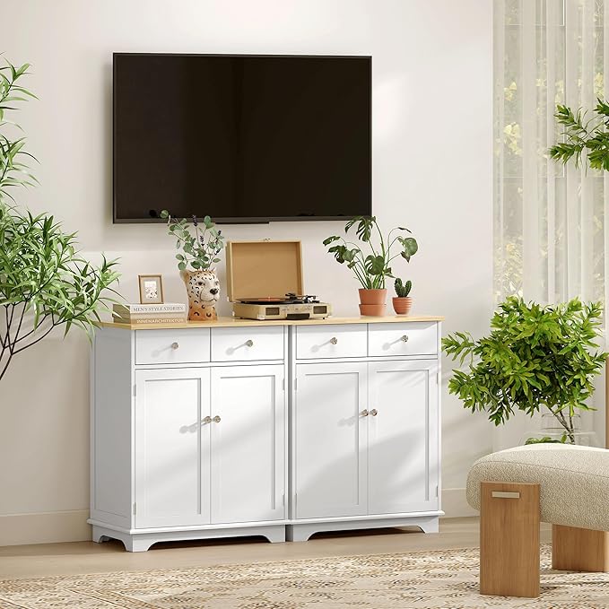 HOMCOM Sideboard with Solid Wood Countertop, Modern Kitchen Storage Cabinet - Image 9