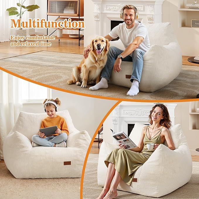 Big Bean Bag Chair for Adults & Kids, Ultra Soft Living Room Bean Bag - Image 4