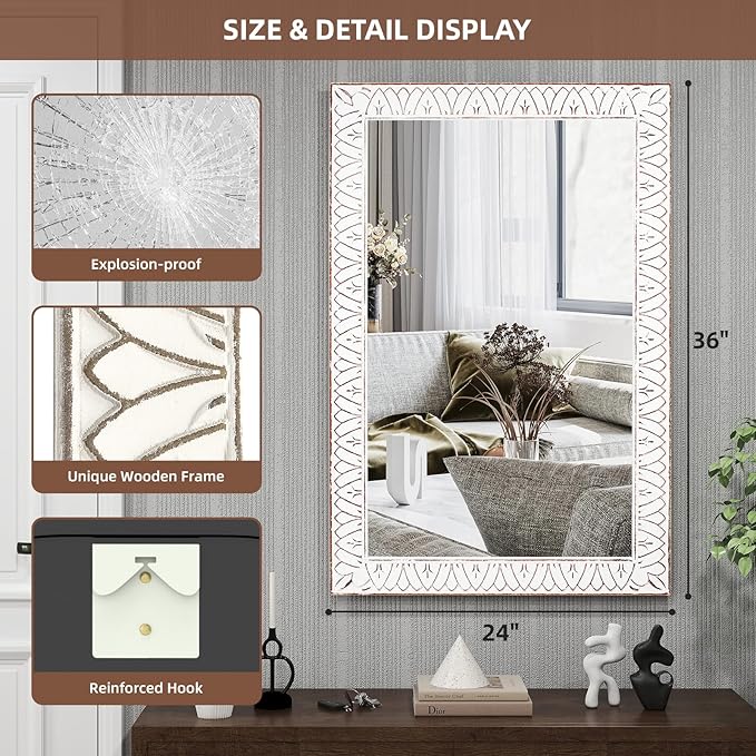 36x24 Inch Farmhouse Rectangle Wall Mirrors - Image 8