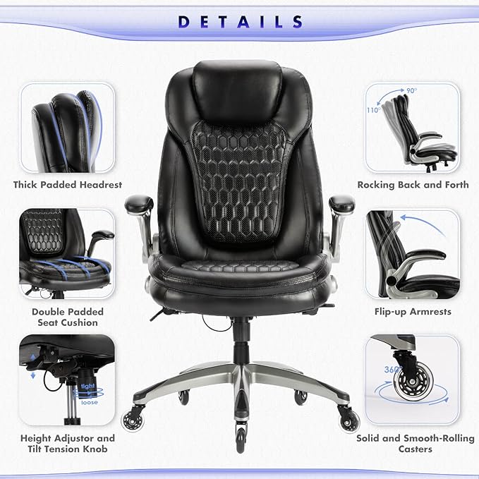 Executive Office Chair-Ergonomic Computer Desk Chair, High Back Leather Chair - Image 4