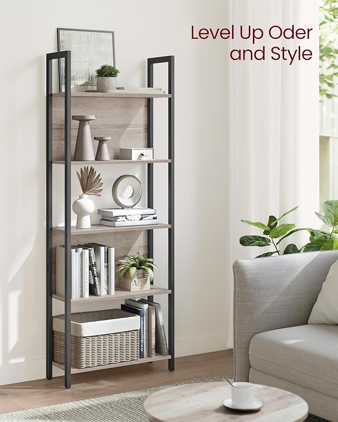 VASAGLE 5-Tier Bookshelf, Book Shelf, Industrial Bookcase, - Image 4