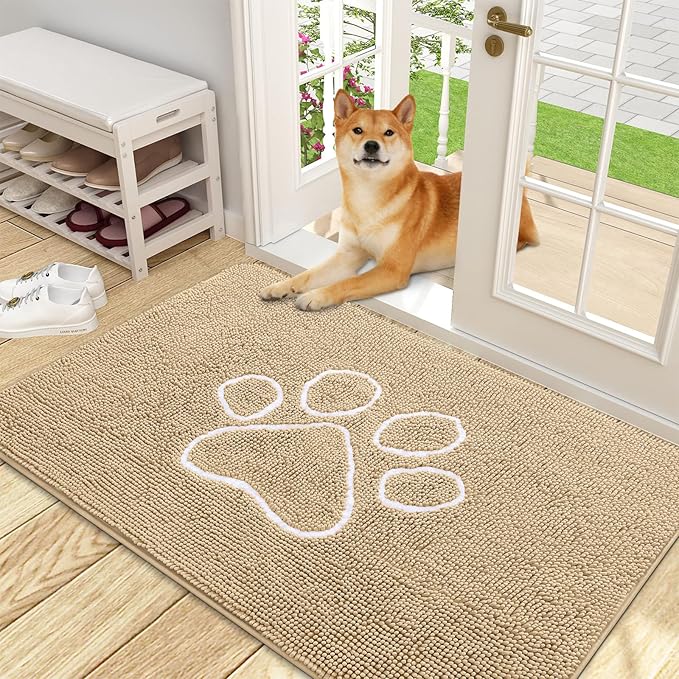 OLANLY Door Mat for Muddy Dog Paws 48x30, Ultra Absorbent Chenille Mud Doormat by OLANLY