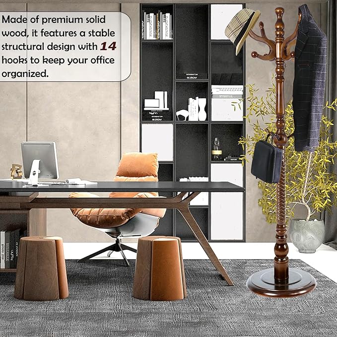 Coat Racks Free Standing with 11 Hooks, Natural Wood Coat Stands - Image 3