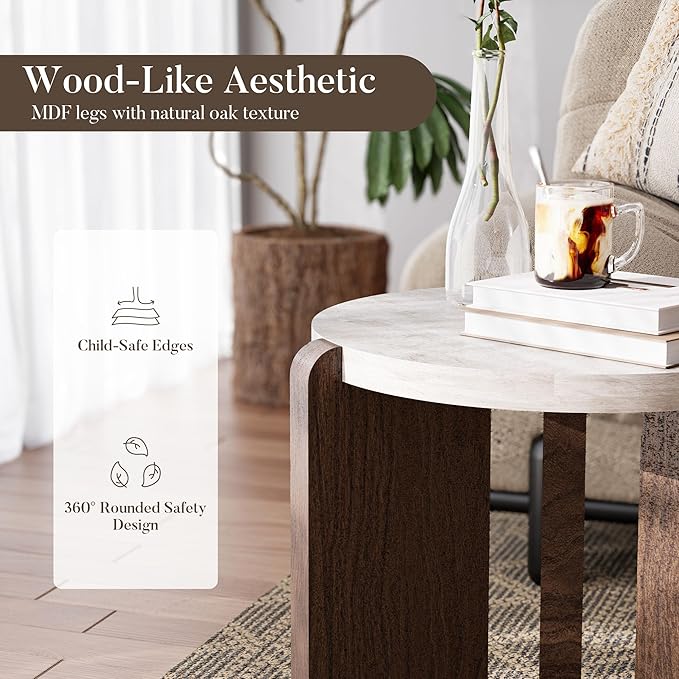 COSIEST Small Round Side Table, Modern 3-Leg Accent End Table - Image 3