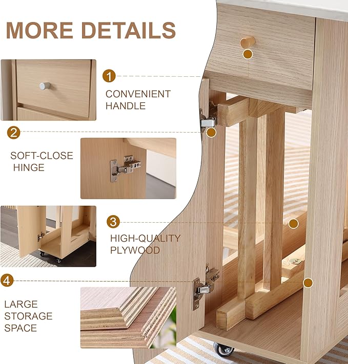 Drop Leaf Table Extendable, Foldable Kitchen Table Space Saving, Folding Dining - Image 4
