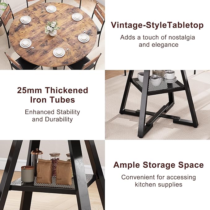 51'' Round Dining Table for 6, Kitchen Dining Room Circle Dinner Pedestal Table - Image 5
