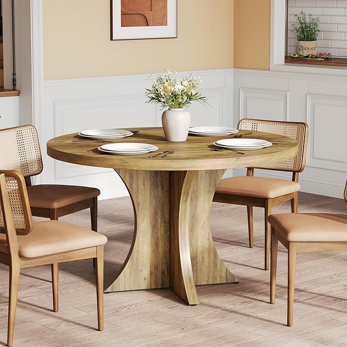 LITTLE TREE Round Dining Table for 4-6, 47.24 Inches Farmhouse Wooden Kitchen - Image 5