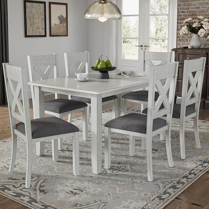VECELO Peatuk 6-Piece Solid Wood Dining Table Set - Image 3
