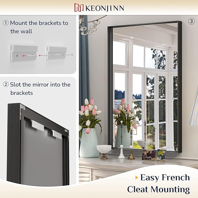 Keonjinn Black Mirror for Wall 24 x 32 Inch Rectangle Bathroom Vanity Mirror - Image 4
