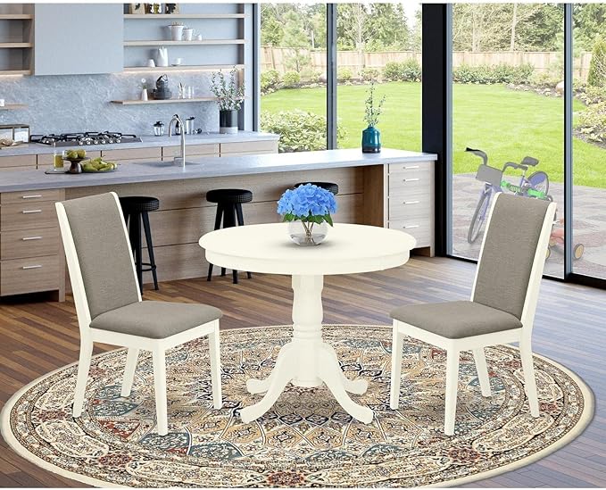 East West Furniture ANLA3-LWH-06 3 Piece Kitchen Table Set - Image 6