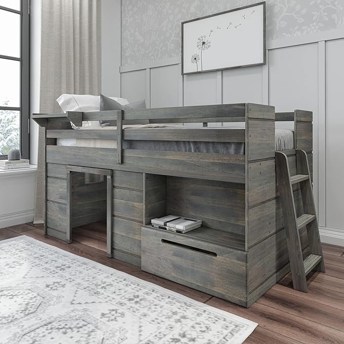 Max & Lily Loft Bed Twin Size, Solid Wood Low Loft Bed by MaxLily