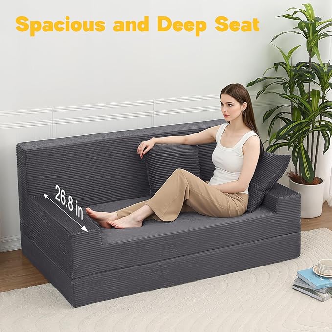 MeMoreCool Boneless Folding Sofa Bed Queen, Corduroy Convertible Sleeper Chair - Image 6