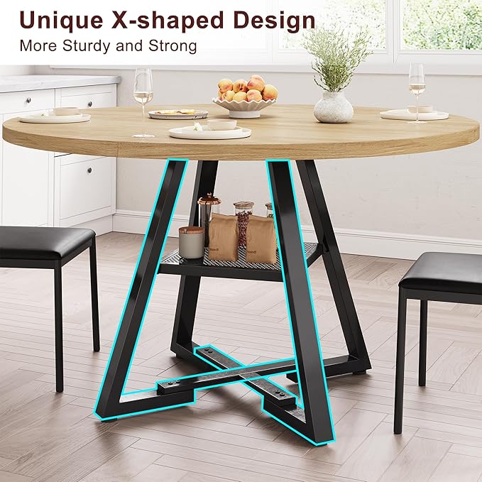 51'' Round Dining Table for 6, Kitchen Dining Room Circle Dinner Pedestal Table - Image 7