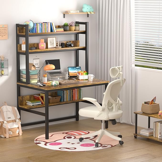 Aquzee Computer Desk with Hutch, 47“W x 23.6" D Desk with Shelves, Tall Home - Image 8