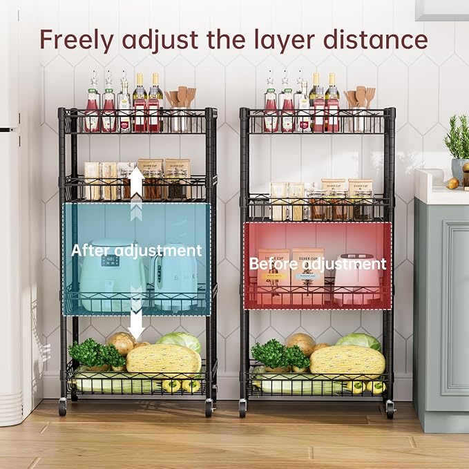 SINGAYE 4 Tier Basket Shelf Wire Shelving Unit Adjustable Storage Shelves Big - Image 3