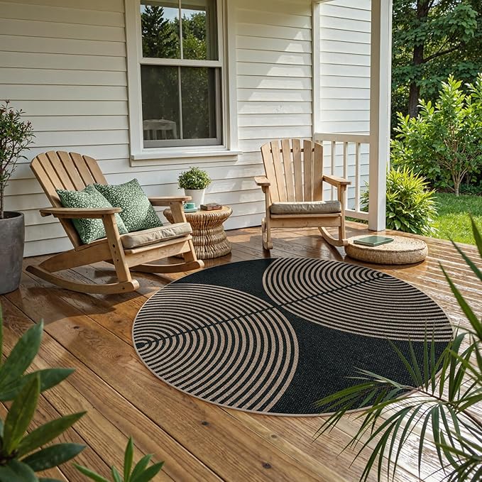 Lahome Modern Rainbow Round Rug, 6ft Easy Jute Circle Patio Rug Washable Indoor - Image 6
