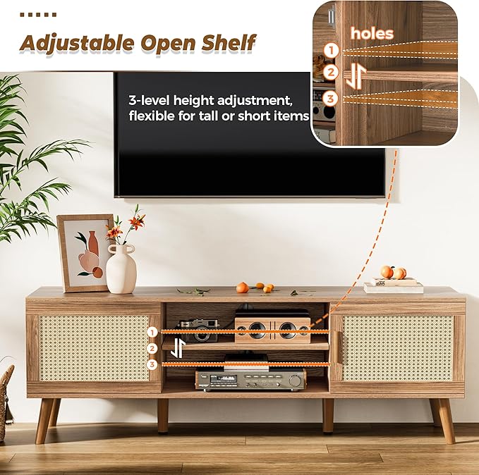 SUPERJARE Boho TV Stand for 65 Inch TV, Entertainment Center - Image 3