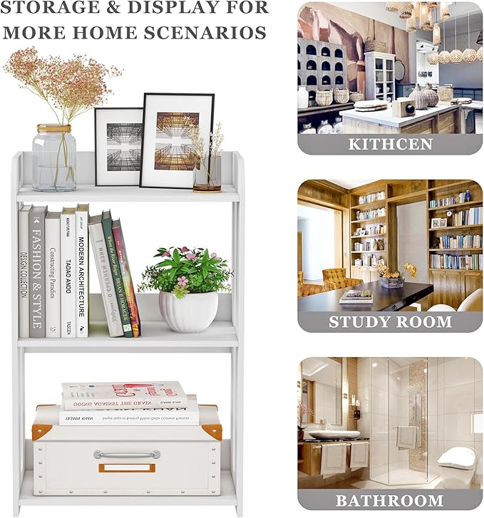 3 Tier End Table Nightstand White, Small Bookshelf - Image 7