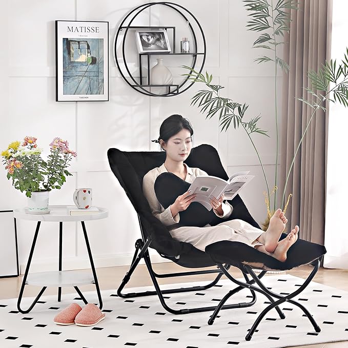 Comfy Saucer Chair with Ottoman, Oversized Folding Faux Fur Chair Soft Furry - Image 8