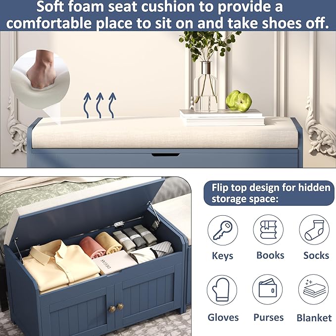 HOMEFORT 30" Shoe Bench with Lift Top Storage, Entryway Bench with Cushioned - Image 5
