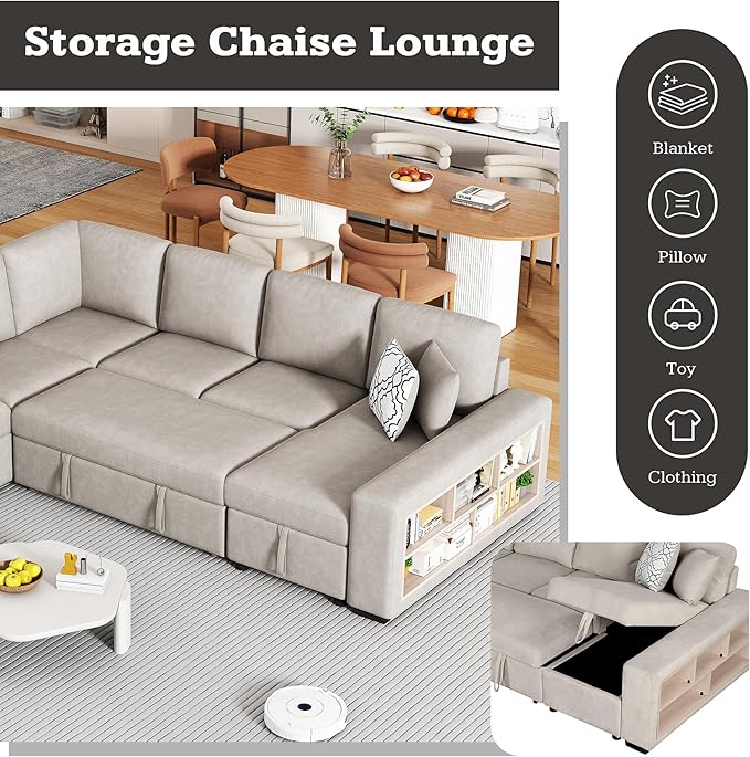 109" U-shaped Sectional Pull-out Sofa Bed - Image 5