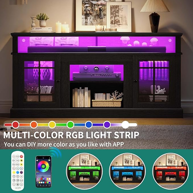 YITAHOME Black TV Stand for 75 Inch TV, LED Modern Entertainment Center - Image 3