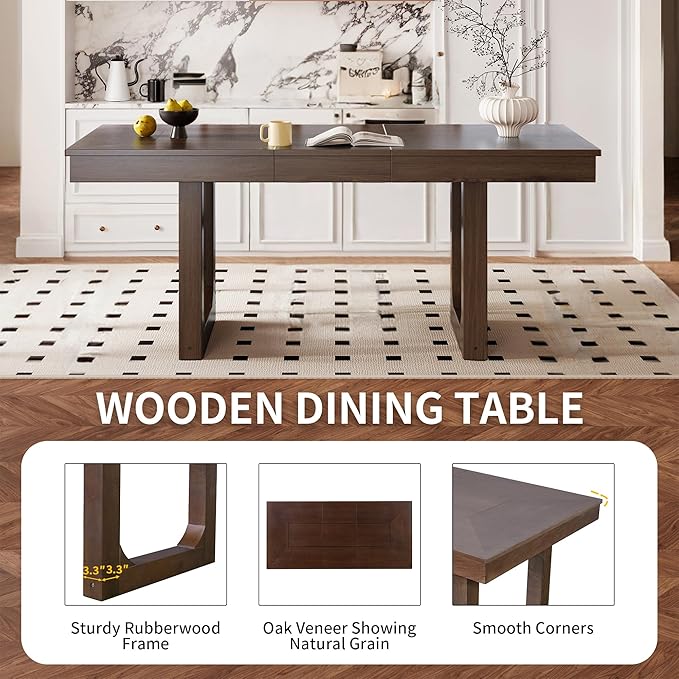 Merax 7 Piece Extendable Wooden Dining Table Set, Farmhouse Extendable - Image 3
