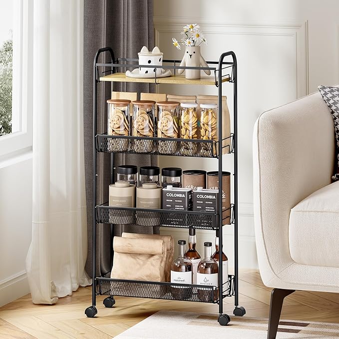 KINGRACK Metal Slim Rolling Cart, 4-Tier Metal Utility Cart, Storage Cart - Image 5