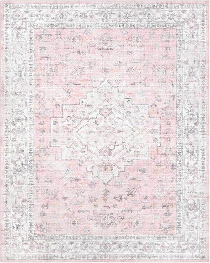LIVEBOX Pink 8x10 Area Rug for Bedroom Girls, Boho Washable Rugs for Living - Image 9