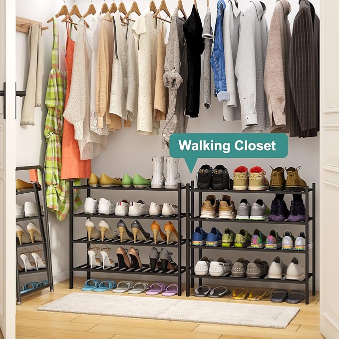 4-Tier Black Bamboo Shoe Rack for Entryway, Stackable | Foldable | Natural - Image 5