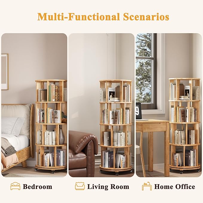 4 Tier Rotating Bookshelf Tower, 360 Spinning Bookcase Carousel - Image 8