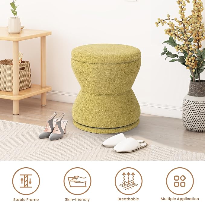 Ottoman with Storage, 360° Swivel Boucle Ottoman Vanity Stool, Upholstered - Image 4