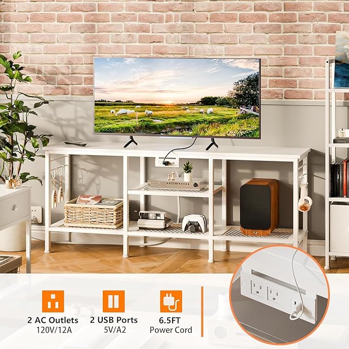 Furologee TV Stand with Power Outlets, Entertainment Center with Open Storage - Image 3
