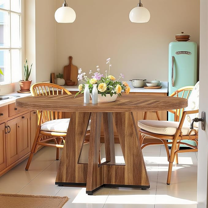 47" Round Dining Table for 4-6, Modern Dinner Table Farmhouse Round Small by LynginsCreativeLife
