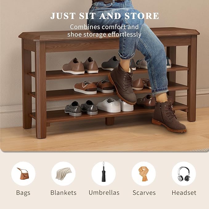 Shoe Rack for Front Door Entrance, Solid Wood Shoe Bench for Closet, Holds Up - Image 4