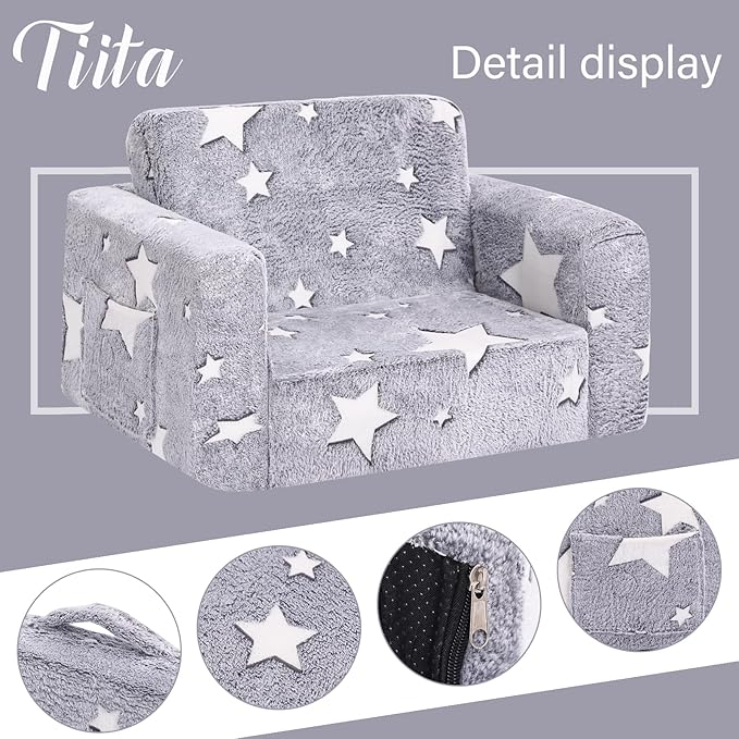 Tiita Kids Chair Couch, Folding Toddler Comfy Sofa Chairs, 2-in-1 Kids Plush - Image 5