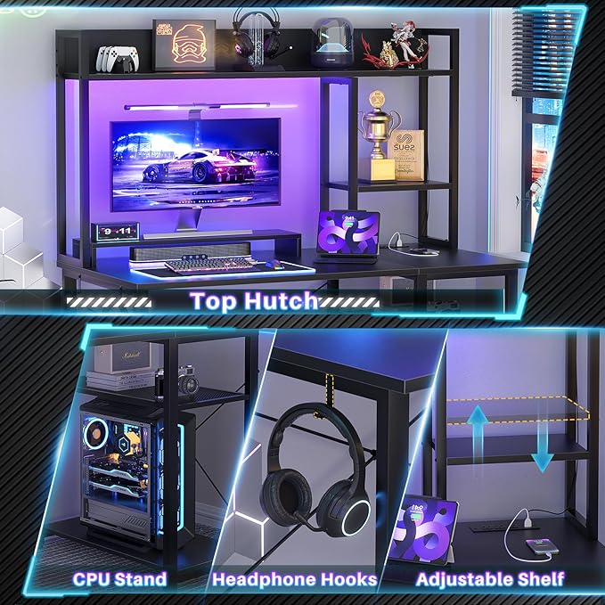 Cyclysio Gaming Desk with Hutch, Home Office Desk with Reversible 5 Tiers - Image 7