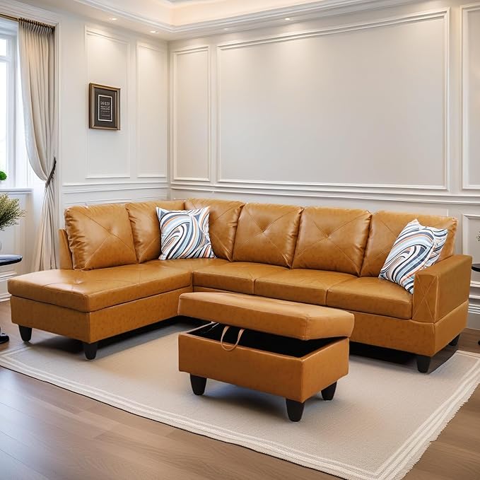 Leather Sectional Couch, Modern L Shaped Couches by FONTOI